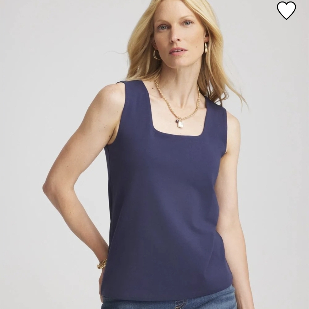CHICO'S SUPER SOFT & COMFY STYLISH NAVY BLUE SQUARE NECK TANK TOP STRECHY L NWT!